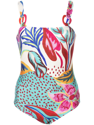 Shop Patbo Flora Square-neck Swimsuit In Multicolour