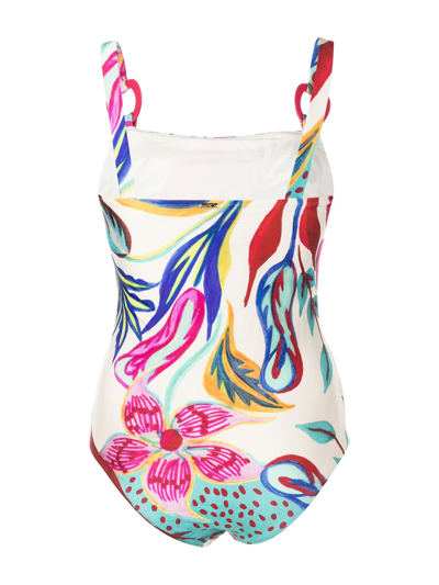 Shop Patbo Flora Square-neck Swimsuit In Multicolour