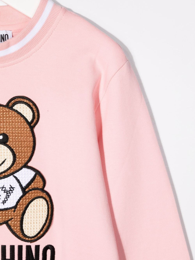 Shop Moschino Teddy Bear-print Crew Neck Sweatshirt In Pink
