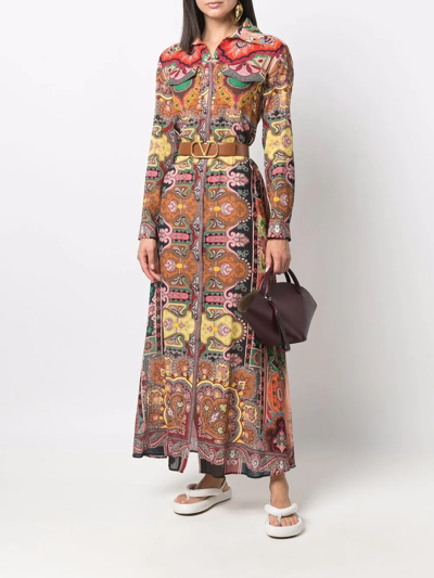 Shop Etro Paisley-print Maxi Shirt Dress In Red