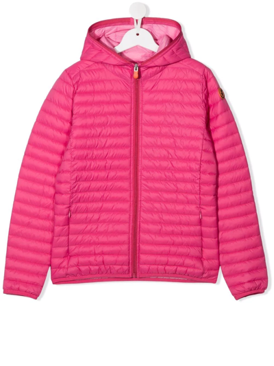 Shop Save The Duck Teen Padded Hooded Jacket In Pink
