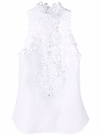 Shop Ermanno Scervino Cut-out Floral Detail Sleeveless Blouse In White