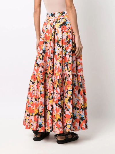 Shop Plan C Abstract-print Tiered Full Skirt In Pink