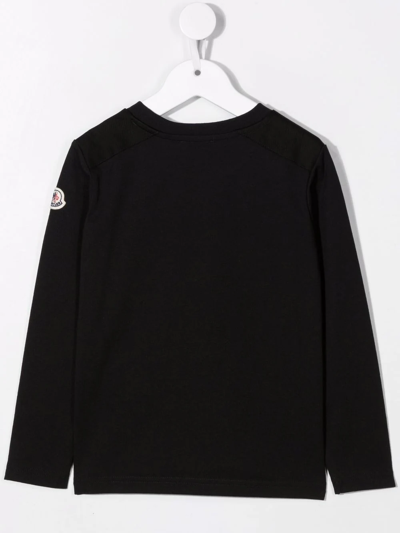 Shop Moncler Slogan-print Long-sleeve T-shirt In Black