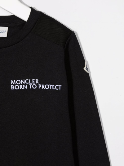 Shop Moncler Slogan-print Long-sleeve T-shirt In Black