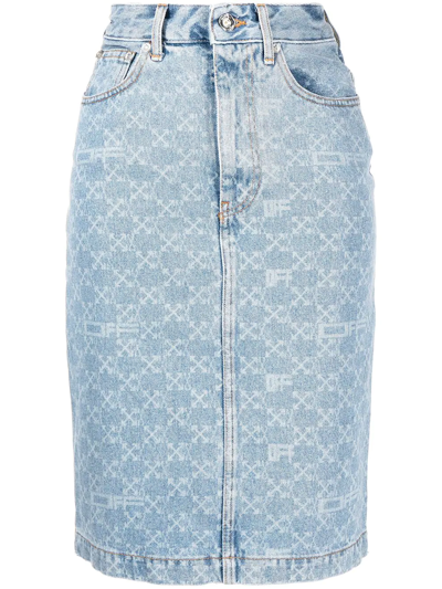Shop Off-white Bleach Logo Denim Skirt In Blue
