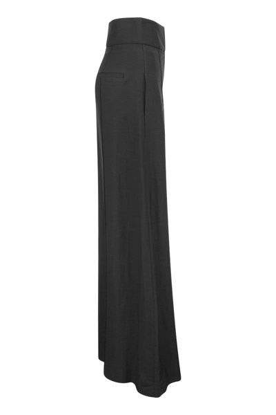Shop Brunello Cucinelli Corset Extra Wide Trousers In Fluid Viscose And Linen Twill In Black