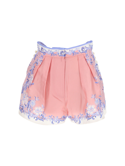 Shop Zimmermann Shorts In Swirl Floral Coral
