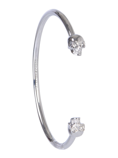 Shop Alexander Mcqueen Thin Skull Bracelet In Silver