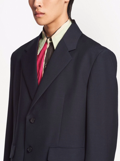 Shop Prada Single-breasted Wool Blazer In Blau