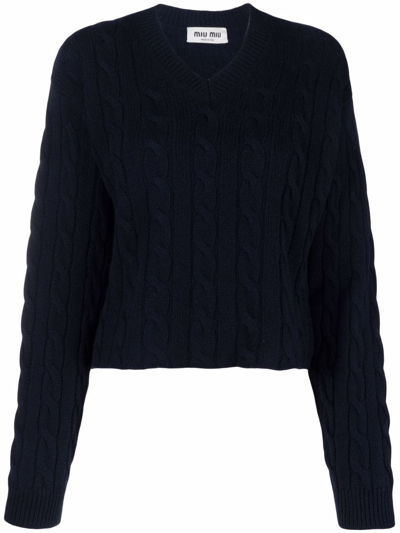 Shop Miu Miu Cable-knit Cashmere Jumper In Blau