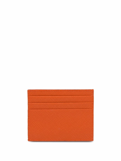 Shop Prada Logo Plaque Cardholder In Orange