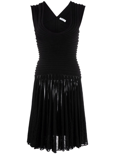 Shop Alaïa Sculpted Pleated Short Dress In Black