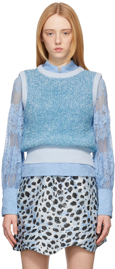 Shop Ganni Blue Sparkle Knit Vest In 594 Placid Blue