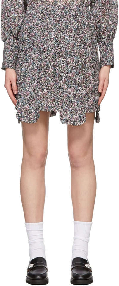 Shop Ganni Multicolor Floral Crêpe Mini Skirt In 506 Moonlight Mauve