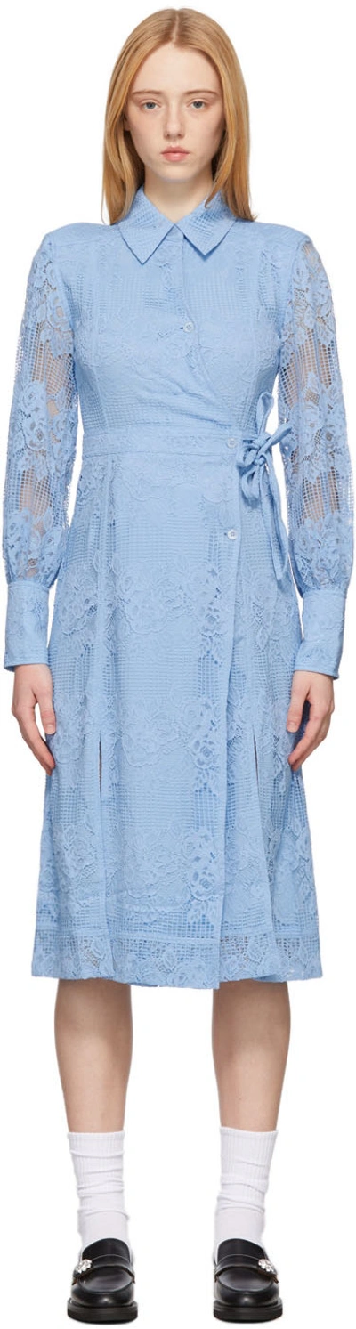 Shop Ganni Blue Lace Midi Dress In 594 Placid Blue