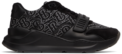 Shop Burberry Black Monogram Print Ramsey Sneakers In Black / White