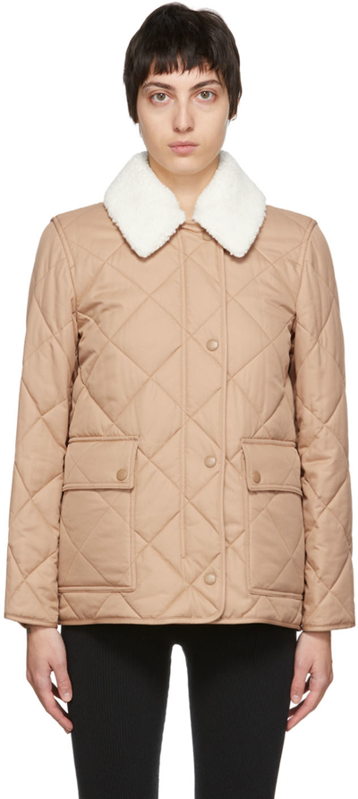 Shop Burberry Beige Diamond Quilted Jacket In Camel