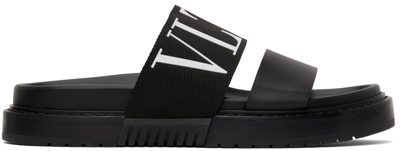 Shop Valentino Black Logo Slide Sandals In Nero/nero-bianco/ner
