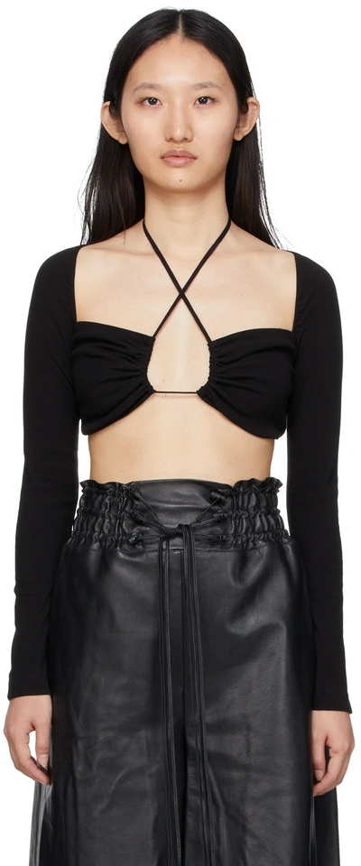 Rosetta Getty Black Cropped Long Sleeve T-shirt In Black