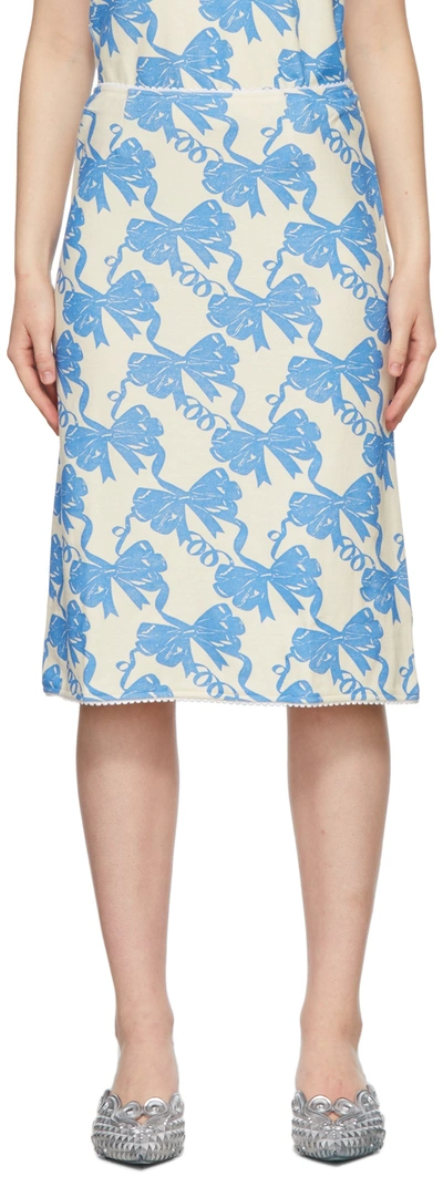 Maisie Wilen Blue & Beige Contender Mid-length Skirt In Ribbon Sweet Blue
