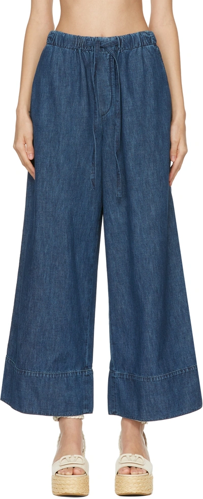 Shop Valentino Blue Wide Denim Jeans In 558 Medium Blue Deni