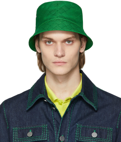 Shop Bottega Veneta Green Intreccio Bucket Hat In 3708-parakeet