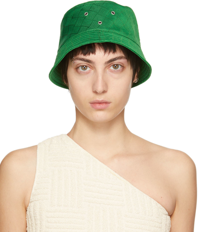 Shop Bottega Veneta Green Intreccio Jacquard Bucket Hat In 3708 Parakeet