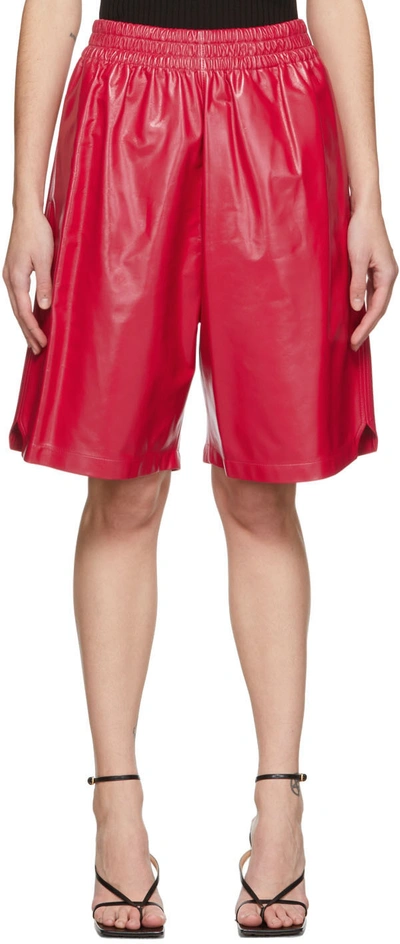 Shop Bottega Veneta Pink Leather Shiny Shorts In 5482 Snapdragon