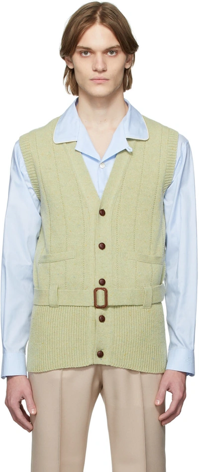 Shop Gucci Green Wool Belted Vest In 3222 Salvia