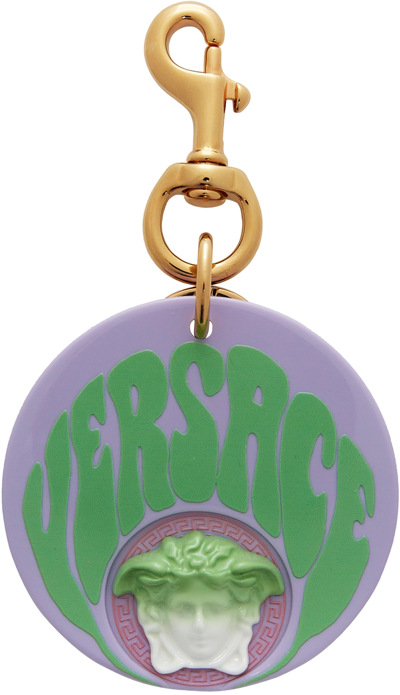 Shop Versace Green & Purple 'la Medusa' Keychain In 2l41v Orchid+neon Gr