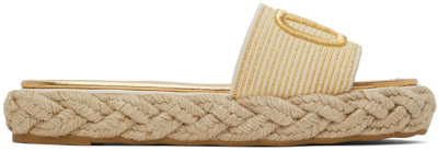 Shop Valentino Gold & Off-white Vlogo Espadrille Slide Sandals In Y32 Naturale-antique