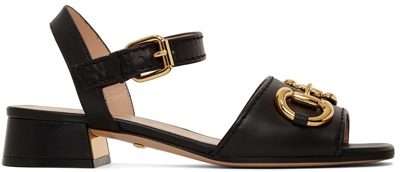 Shop Gucci Black Horsebit Flat Sandals In 1000 Nero
