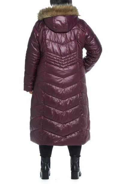 Shop Gallery Hooded Maxi Puffer Coat With Faux Fur Trim In Port