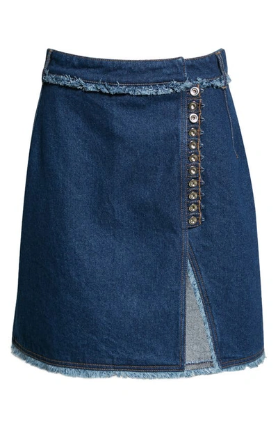 Shop Paco Rabanne Blue Wave Fringe Denim Skirt In Denim Blue