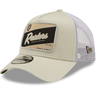 Shop New Era Khaki/white Las Vegas Raiders Happy Camper A-frame Trucker 9forty Snapback Hat