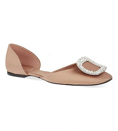 Shop Roger Vivier Chips Strass Silk Ballerina Flats In Nude