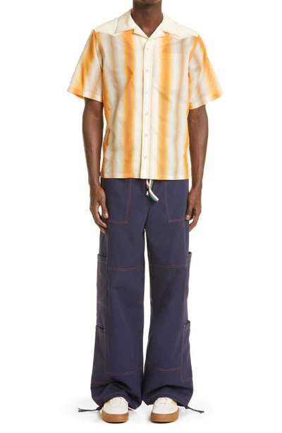 Shop Wales Bonner Sunrise Gradient Stripe Short Sleeve Button-up Bowling Shirt In Orange Multi