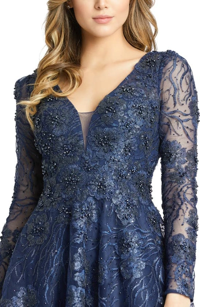 Shop Mac Duggal Floral Embroidered Sequin Midi Gown In Midnight