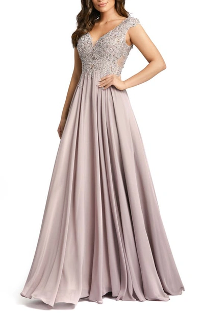 Shop Mac Duggal Sequin Empire Waist Pleated Gown In Vintage Lilac