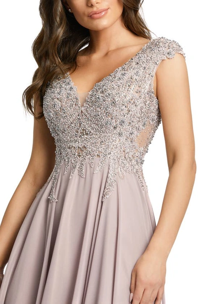 Shop Mac Duggal Sequin Empire Waist Pleated Gown In Vintage Lilac