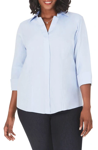 Shop Foxcroft 'taylor' Three-quarter Sleeve Non-iron Cotton Shirt In Blue Wave