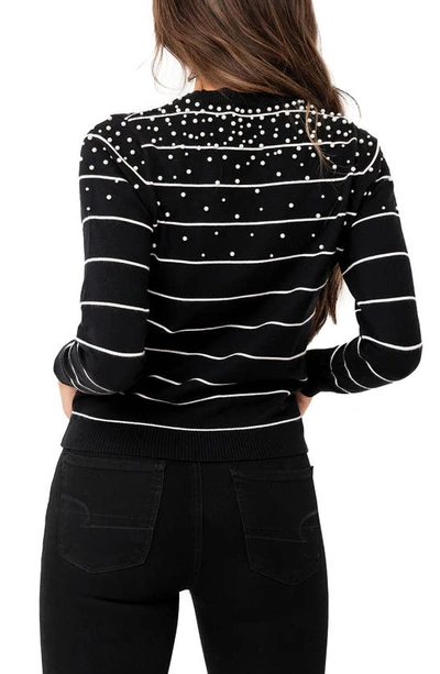 Gibsonlook Frosted Stripe Sweater In Blk/ivory Stripe