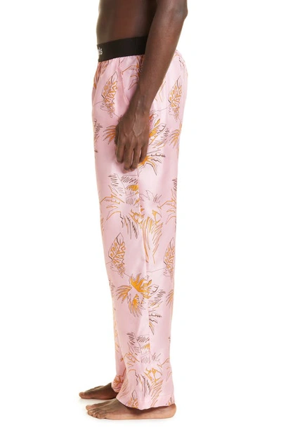 Shop Palm Angels Abstract Palm Print Silk Pajama Pants In Pink Gold