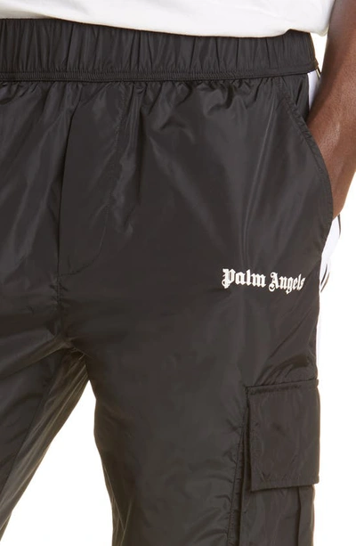 Shop Palm Angels Logo Cargo Track Pants In Black/ Black