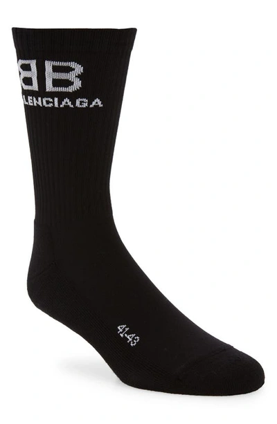 Shop Balenciaga Bb Logo Crew Socks In Black/ White