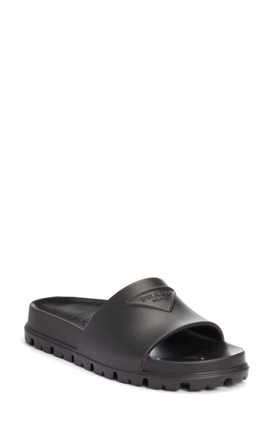 Shop Prada Logo Slide Sandal In Nero