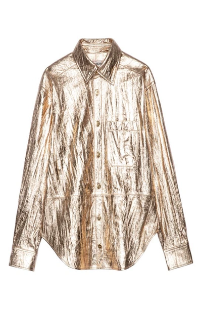 Shop Zadig & Voltaire Tais Metallic Leather Button-up Shirt In Gold