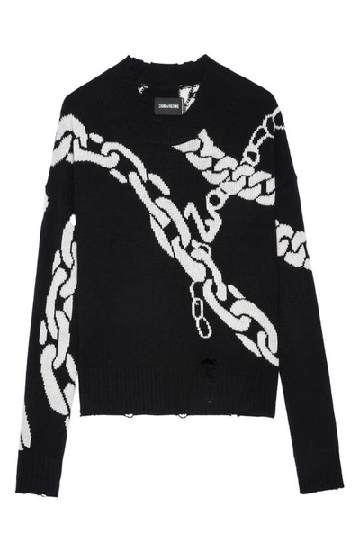 Shop Zadig & Voltaire Starry Chain Print Cashmere Sweater In Noir