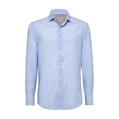 Shop Brunello Cucinelli Oxford Shirt In Sky Blue